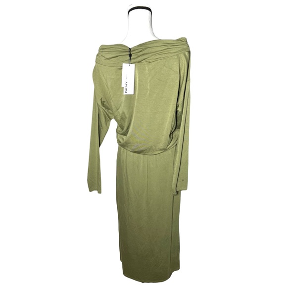 New DKNY column pure long sleeve dress in olive green retail $119 - Picture 3 of 5